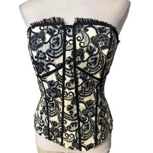 WHBM White House Black Market Corset Bustier Top 8 Black Ivory Faux Lace Y2K